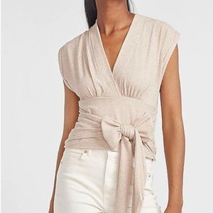 Express Metallic Ribbed Wrap Front Tie Tank NWT (S)